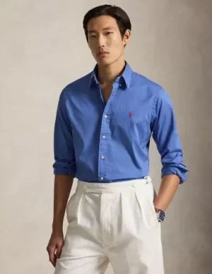 Chemise Manches Longues Sport Custom Popeline Lavee Bleu Moyen