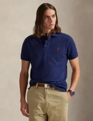 Polo Manches Courtes Custom Pique Uni Bleu Fonce