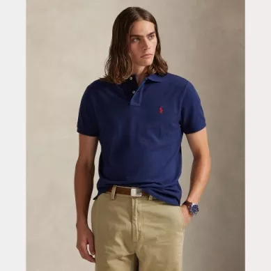 Polo Manches Courtes Custom Pique Uni Bleu Fonce
