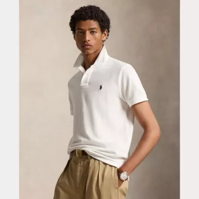 Polo Manches Courtes Custom Pique Uni Blanc