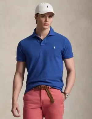 Polo Manches Courtes Custom Pique Uni Bleu Moyen