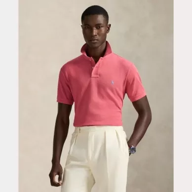 Polo Manches Courtes Custom Pique Uni Rose Moyen