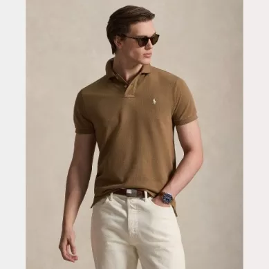 Polo Manches Courtes Custom Pique Uni Beige Moyen