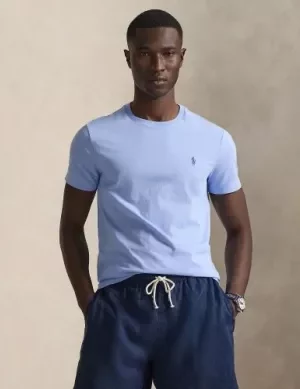 T-shirt Manches Courtes Coton Logo Uni Bleu Clair
